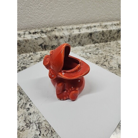 Monkey orange Ashtray Orange Red Flame Glaze VTG Mid-Century Modern 1950s Decor - Picture 1 of 6